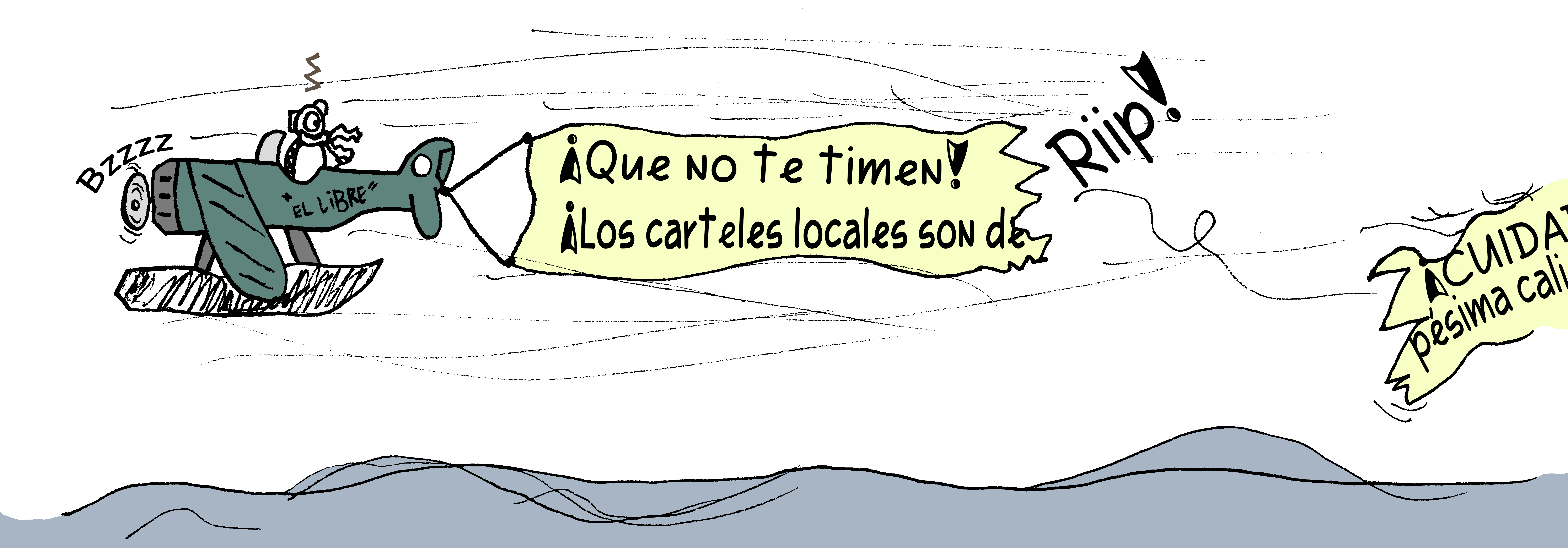 Cerdo volando un aeroplano con un cartel cortado
